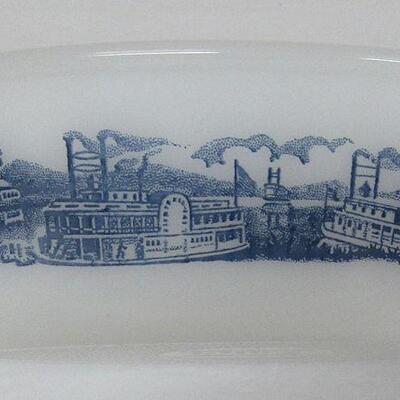 Glassbake Casserole Bottom, Currier and Ives Paddlewheel Boats