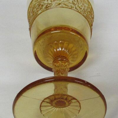 Amber Pressed Glass Goblet Roses in Leaves 