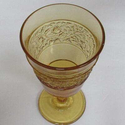 Amber Pressed Glass Goblet Roses in Leaves 