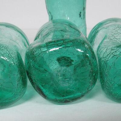 Blenko Set of 4 MCM Teal Crackle Glass Tumblers, Unmarked