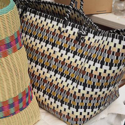 Lot 99 Three Large oversize woven plastic shopping or storage basket/ bags
