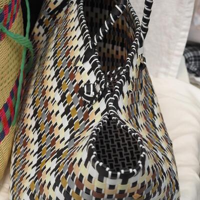 Lot 99 Three Large oversize woven plastic shopping or storage basket/ bags