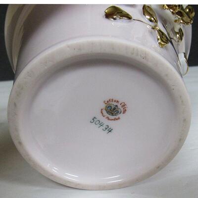 Vintage Lefton Pink Vase With Applied Gold Flowers