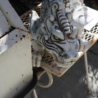 Lot 97 Sky Dragon sculpture, Can, planters, table