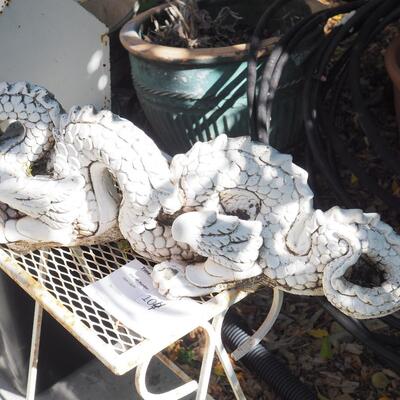 Lot 97 Sky Dragon sculpture, Can, planters, table