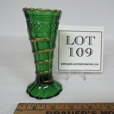 EAPG Glass Bud Vase With Gold Snake Wound Around