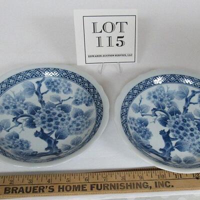 Vintage Japanese Theme Blue and White Soup Bowls Made in Japan 