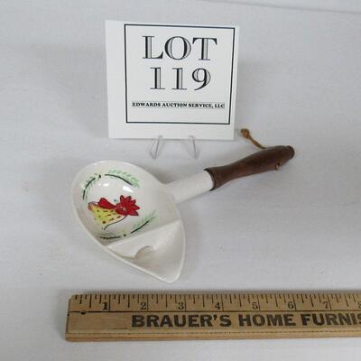Vintage Rooster Strainer Spoon With Wood Handle