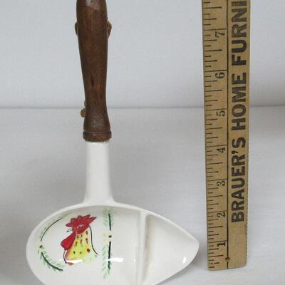 Vintage Rooster Strainer Spoon With Wood Handle