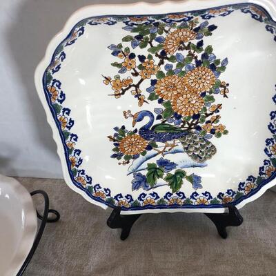 Lot 98 Collectible plates, Chinese soup spoons ceramic, casserole holder.