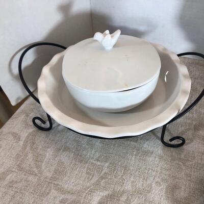 Lot 98 Collectible plates, Chinese soup spoons ceramic, casserole holder.