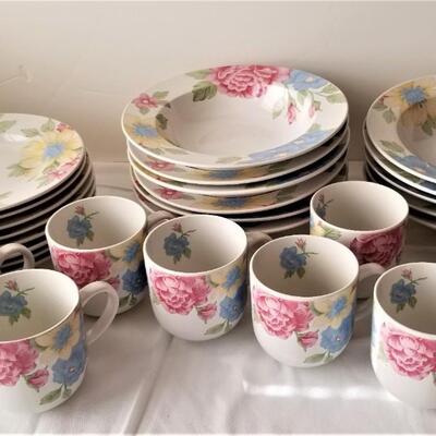 Lot #287  Nice set of Tienshan Stoneware in the "Prima Rose" pattern
