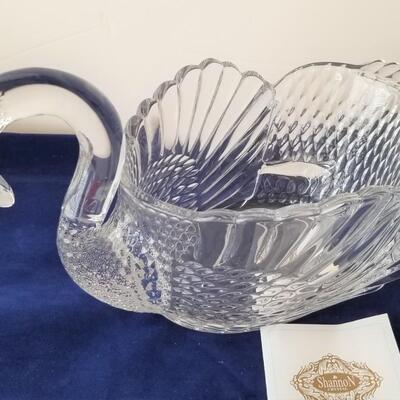 Lot #342  Two Pieces of Lead Crystal - Swan Center Bowl and Candle Lamp
