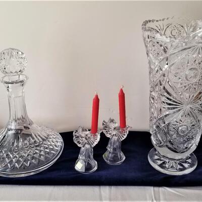 Lot #345  Crystal Vase, Decanter, 2 Marquis Waterford Angels