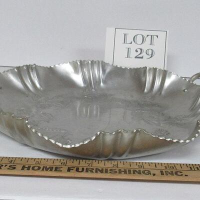 Aluminum Serving Tray Hand Wrought Floral Design Etched In Farber Shlevin #1821