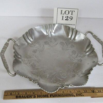Aluminum Serving Tray Hand Wrought Floral Design Etched In Farber Shlevin #1821