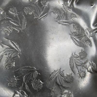 Aluminum Serving Tray Hand Wrought Floral Design Etched In Farber Shlevin #1821