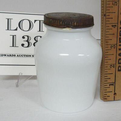 Old Monarch Brand Milk Glass Jar