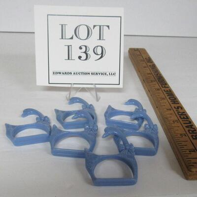 6 Blue Geese Napkin Rings, Hard Plastic