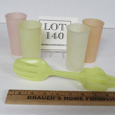 4 Tupperware 4" Tumblers and Tupperware Salad Tongs