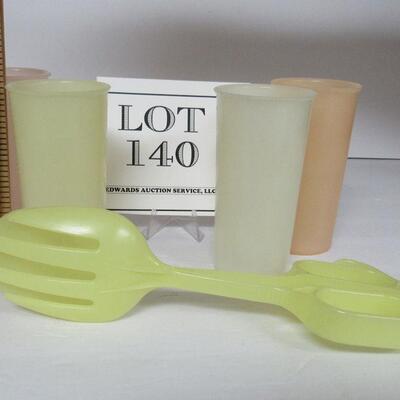 4 Tupperware 4" Tumblers and Tupperware Salad Tongs
