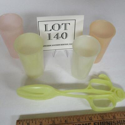 4 Tupperware 4" Tumblers and Tupperware Salad Tongs