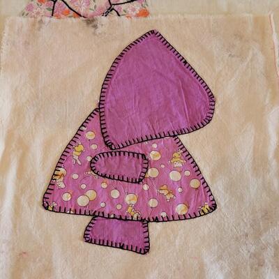 Lot 10: (6) Green Quilting Squares & 2 Purple/Pink Squares (Handmade) 