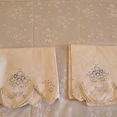 Lot 15: (2) Vintage Needlepoint Pillowcases (Stanford size, has some discoloration)