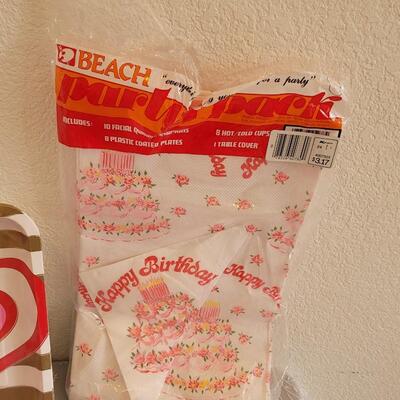 Lot 40: Disposable Tablecloths, Plates, Napkins and Birthday Decorations 