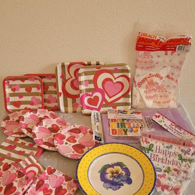 Lot 40: Disposable Tablecloths, Plates, Napkins and Birthday Decorations 