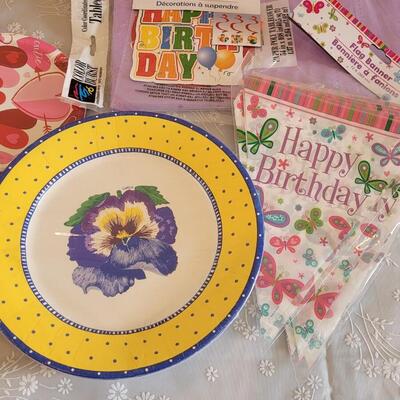 Lot 40: Disposable Tablecloths, Plates, Napkins and Birthday Decorations 