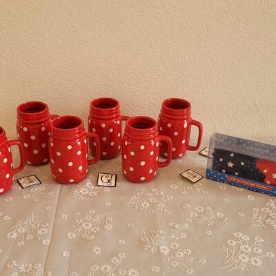 Lot 41: (6) Mason Ceramic Jar Cups and Star Salt & Pepper Shakers 