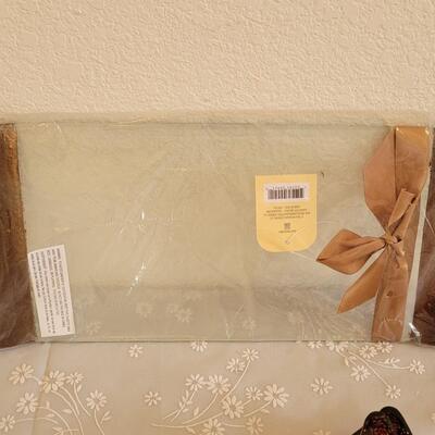 Lot 43: Glass Hallmark Appetizer Tray, Fall Leaf Plates and Pumpkin Spice Candle