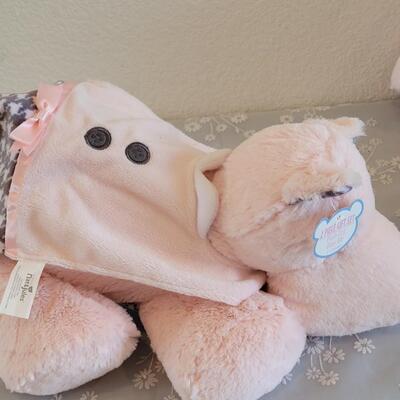 Lot 47: (2) New Pink Baby Plushies with Socks & Bib for Baby