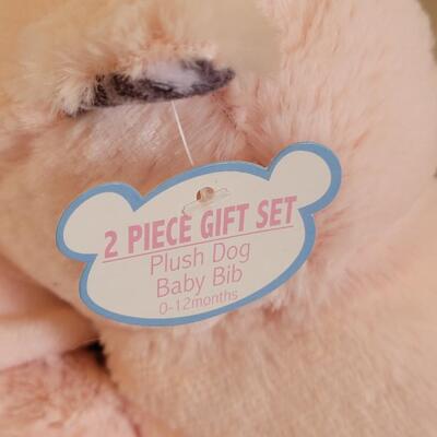 Lot 47: (2) New Pink Baby Plushies with Socks & Bib for Baby