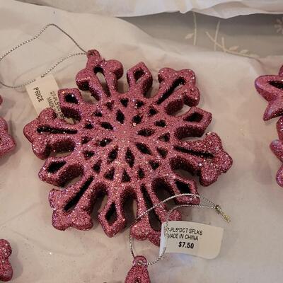 Lot 56: New Blue and Pink Glitter Snowflakes 
