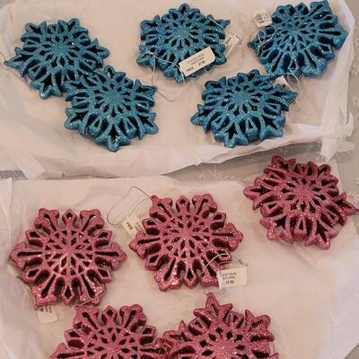 Lot 56: New Blue and Pink Glitter Snowflakes 