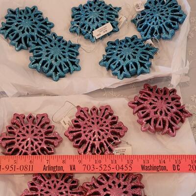 Lot 56: New Blue and Pink Glitter Snowflakes 