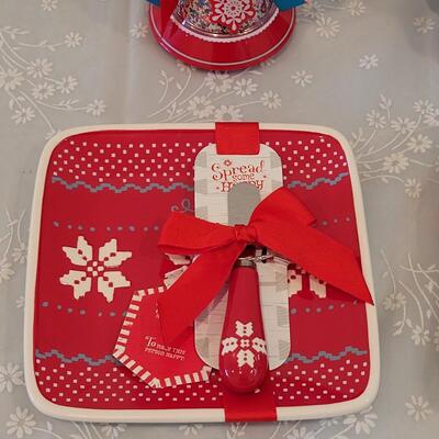 Lot 62: (2) Holiday Plates with Spreaders, Sprinkle Bell and Cookie Cuttet Wheel