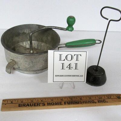 Green Wood Handled Foley Food Mill and Malted Milk Mixer Insert