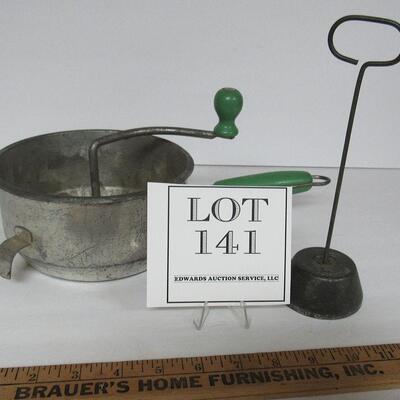 Green Wood Handled Foley Food Mill and Malted Milk Mixer Insert