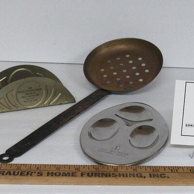 Copper Strainer, Advertising Spoon Rest Tin Advertising Napkin Holder