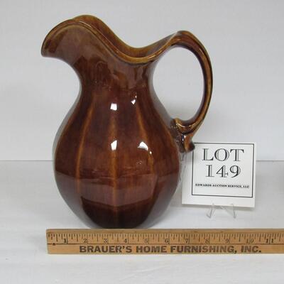 Unusual Morton Pottery Brownware Fancy Tall Pitcher, Ribbed