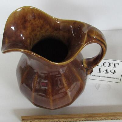 Unusual Morton Pottery Brownware Fancy Tall Pitcher, Ribbed
