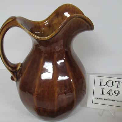 Unusual Morton Pottery Brownware Fancy Tall Pitcher, Ribbed