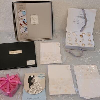 Lot 71: New Hallmark Wedding Memory Book, Guest Book, Bridal Invitations, Gift Card Holder, Rose Petals and Christmas Ornaments 