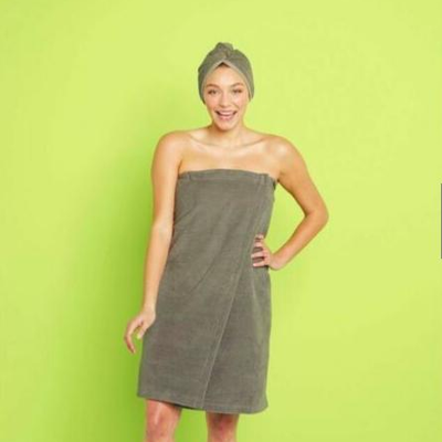Bath Body Wrap - Room Essentials - Terry Cloth Shower Wrap In Gray