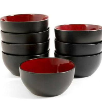 Gibson Home Soho Lounge 6" Square Bowl Red Reactive Stoneware 8pk Durable NEW