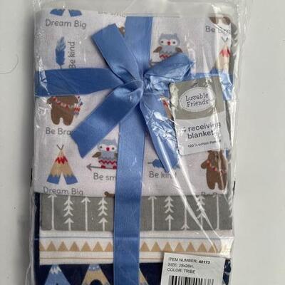 4 Cute Receiving Blankets - Owls, Arrows, Diamonds, Teepees