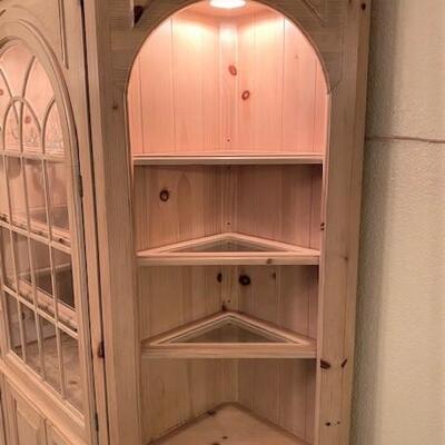LOT#58DR: Four Piece Unfinished Wood Lighted Hutch with Contents